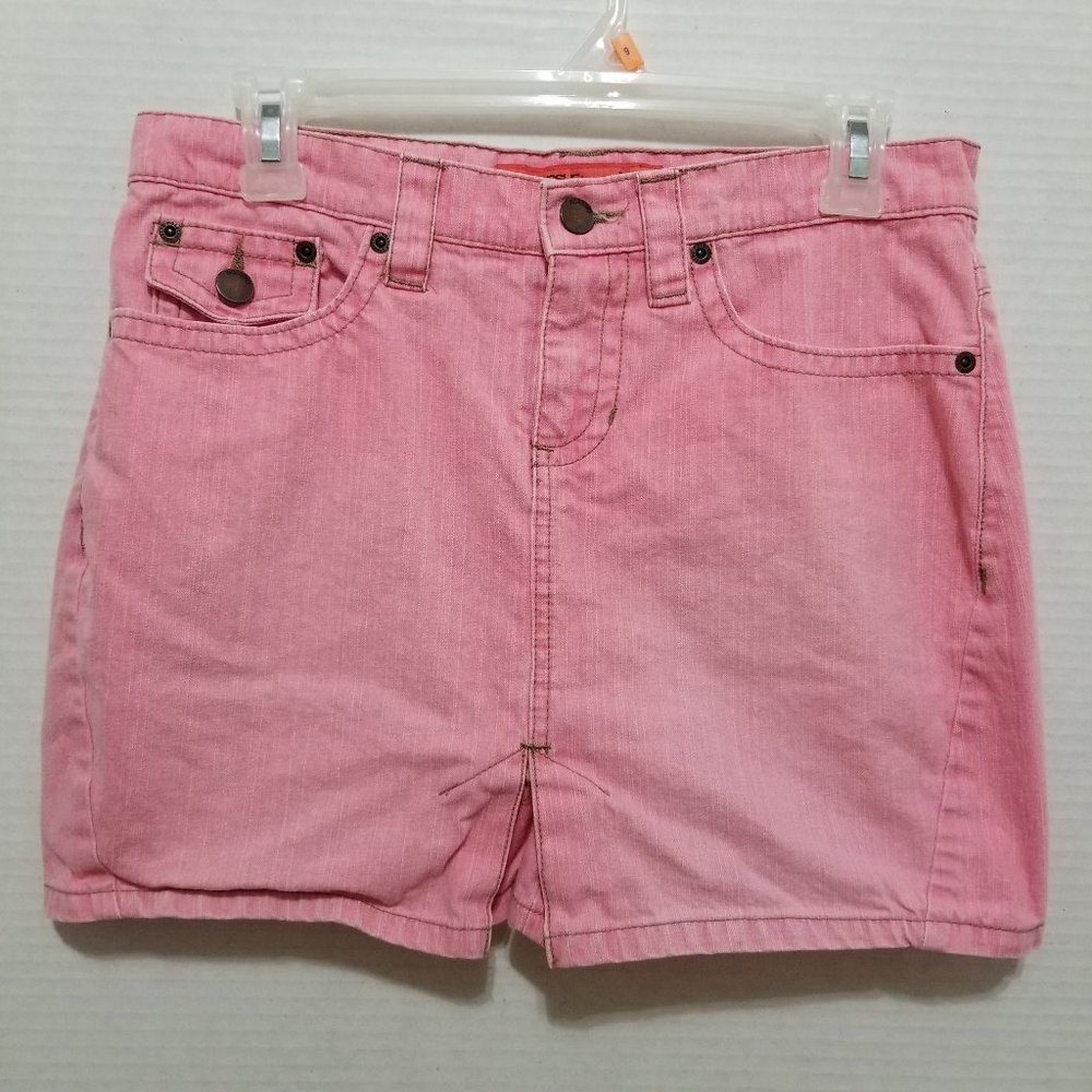 Mossimo skirt 7 colored denim jean mini button flap pockets front split Y2K